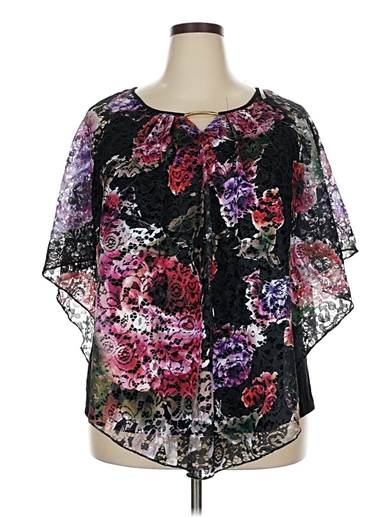 Pre-owned Simply Emma Short Sleeve Blouse In Black