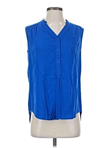 Indigo Sleeveless Button-Down Shirt (view 1)