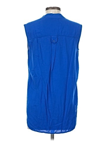 Indigo Sleeveless Button-Down Shirt (view 2)