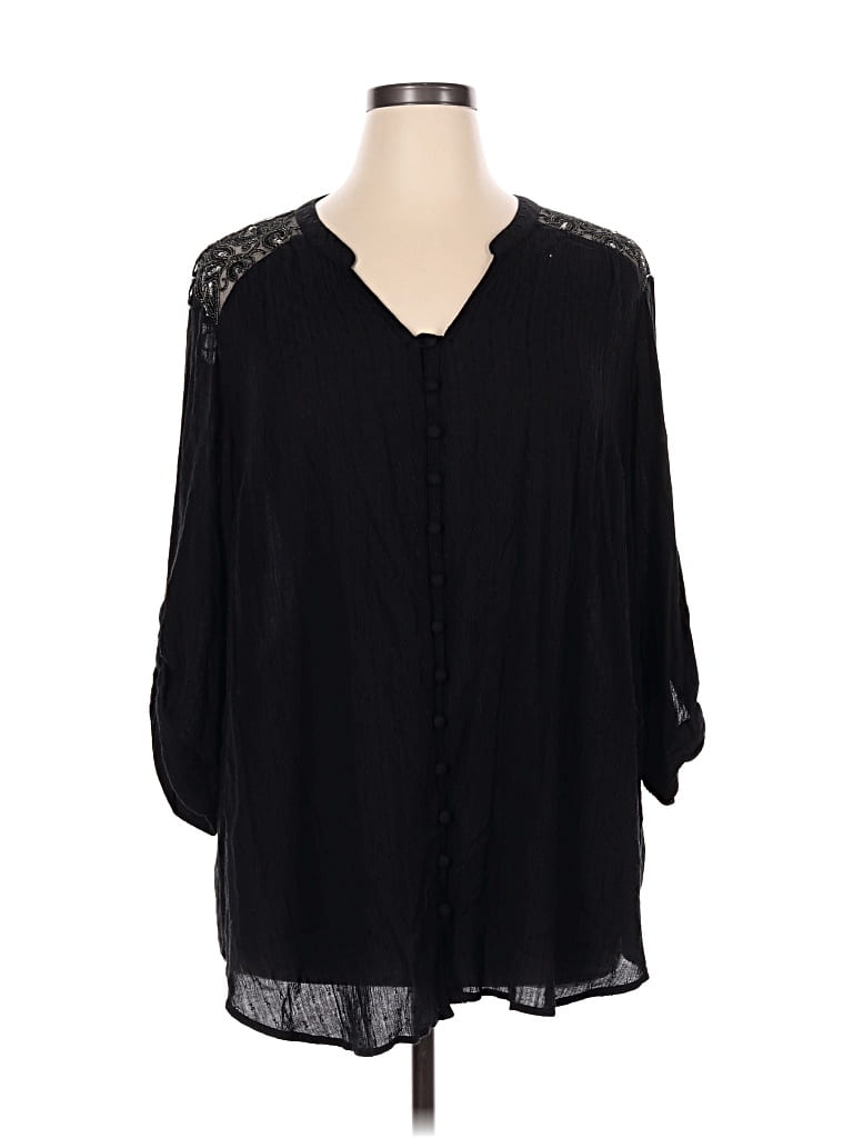 Pre-owned Torrid 3/4 Sleeve Blouse In Black