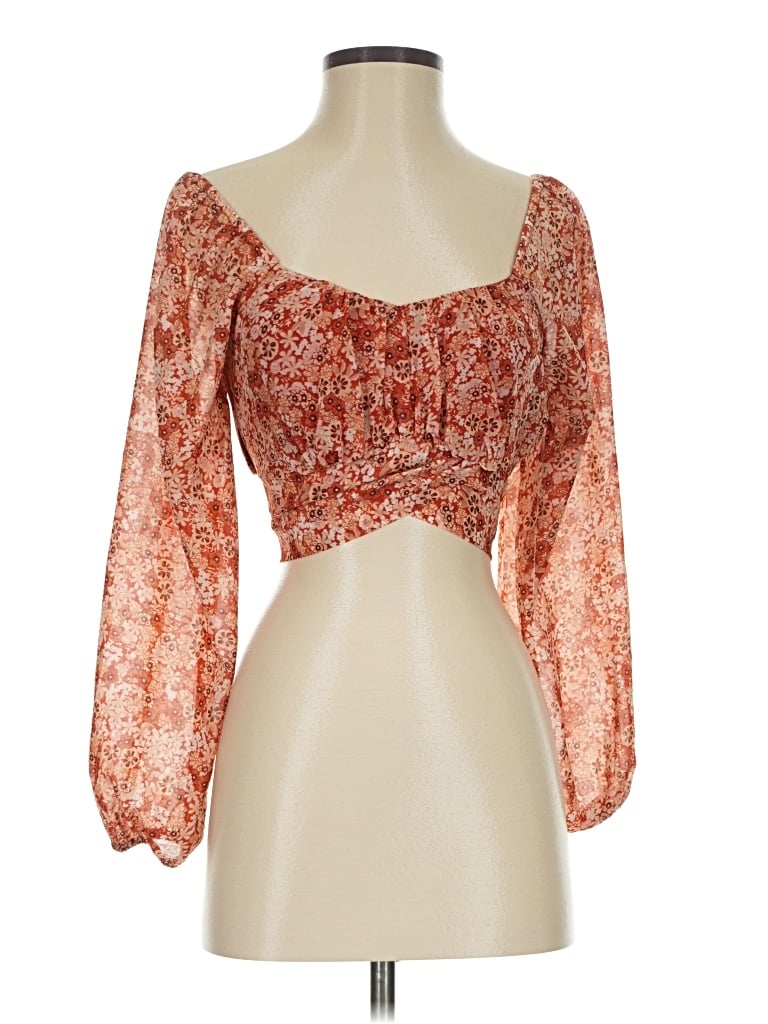 Pre-owned Japna 3/4 Sleeve Blouse In Orange
