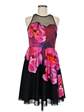 strapless open back dress Badgley Mischka Bold Floral Print Dramatic Bell Sleeves Wide Sash Belt  Sharp Collar Shirt Gown Dress main image 1