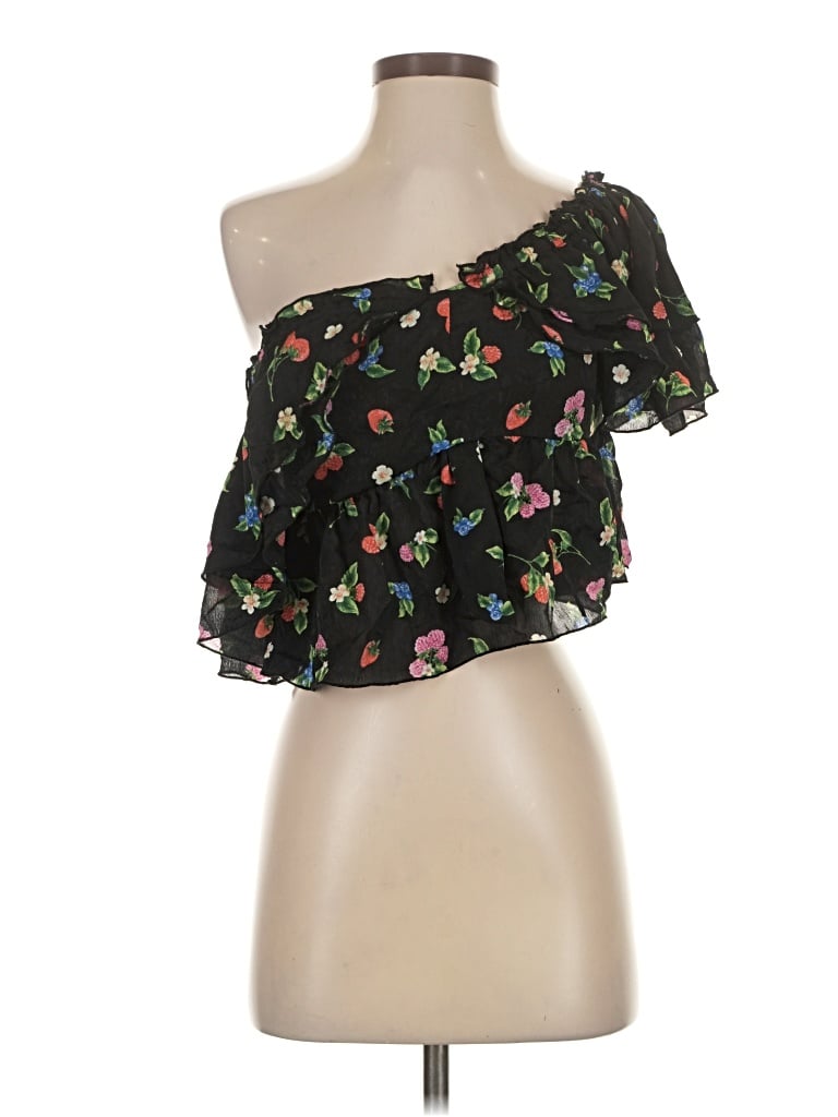 Zara Short Sleeve Top Black Sweetheart Neckline Tops