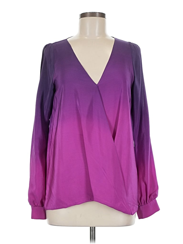 Pre-owned Jay Godfrey Long Sleeve Silk Top Purple Plunge Neckline Tops