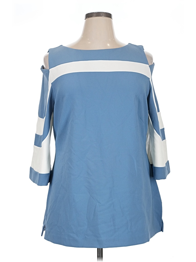 Pre-owned Boston Proper 3/4 Sleeve Top Blue Cold Shoulder Neckline Tops