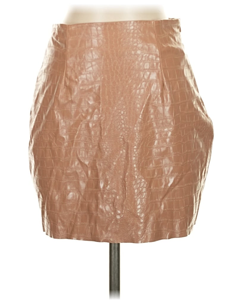 Pre-owned Salty Faux Leather Skirt In Tan