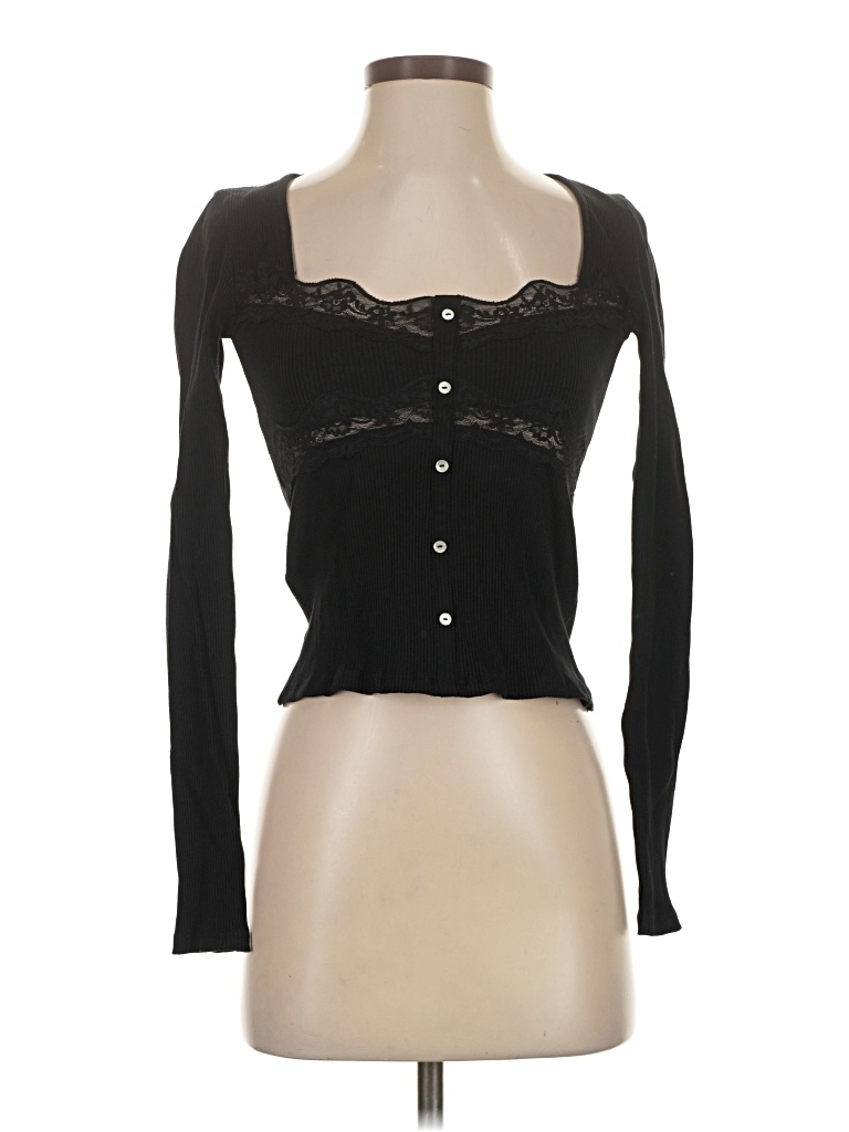 Pre-owned Zara Long Sleeve Top Black Sweetheart Neckline Tops