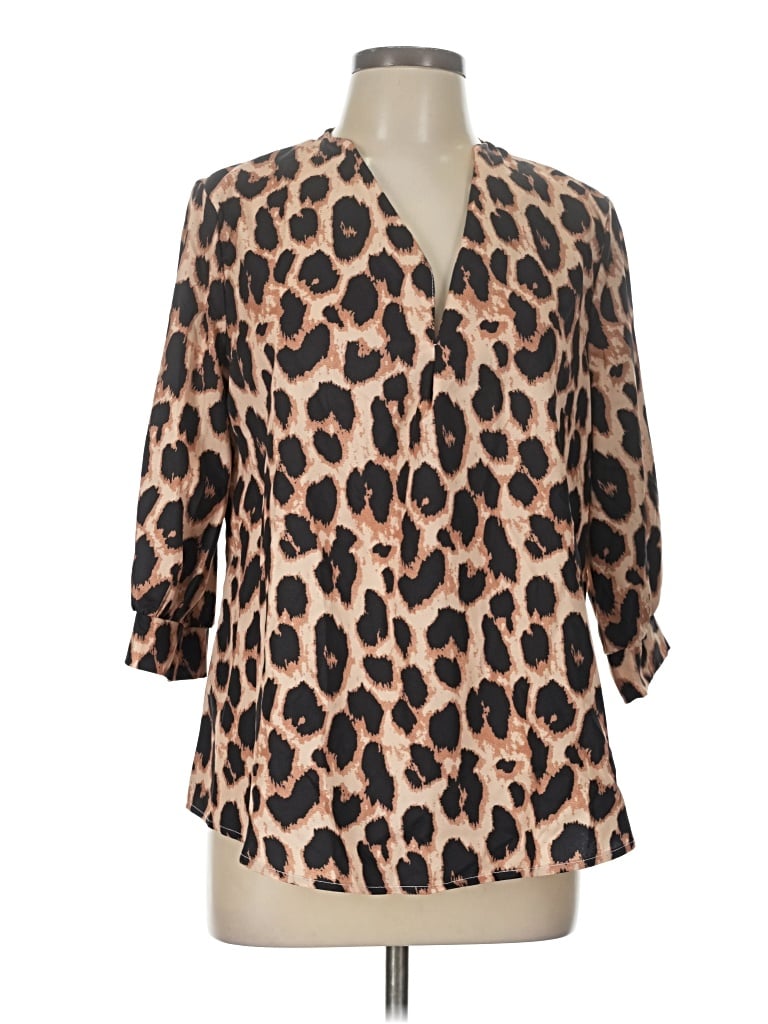 Pre-owned Unbranded 3/4 Sleeve Blouse In Tan