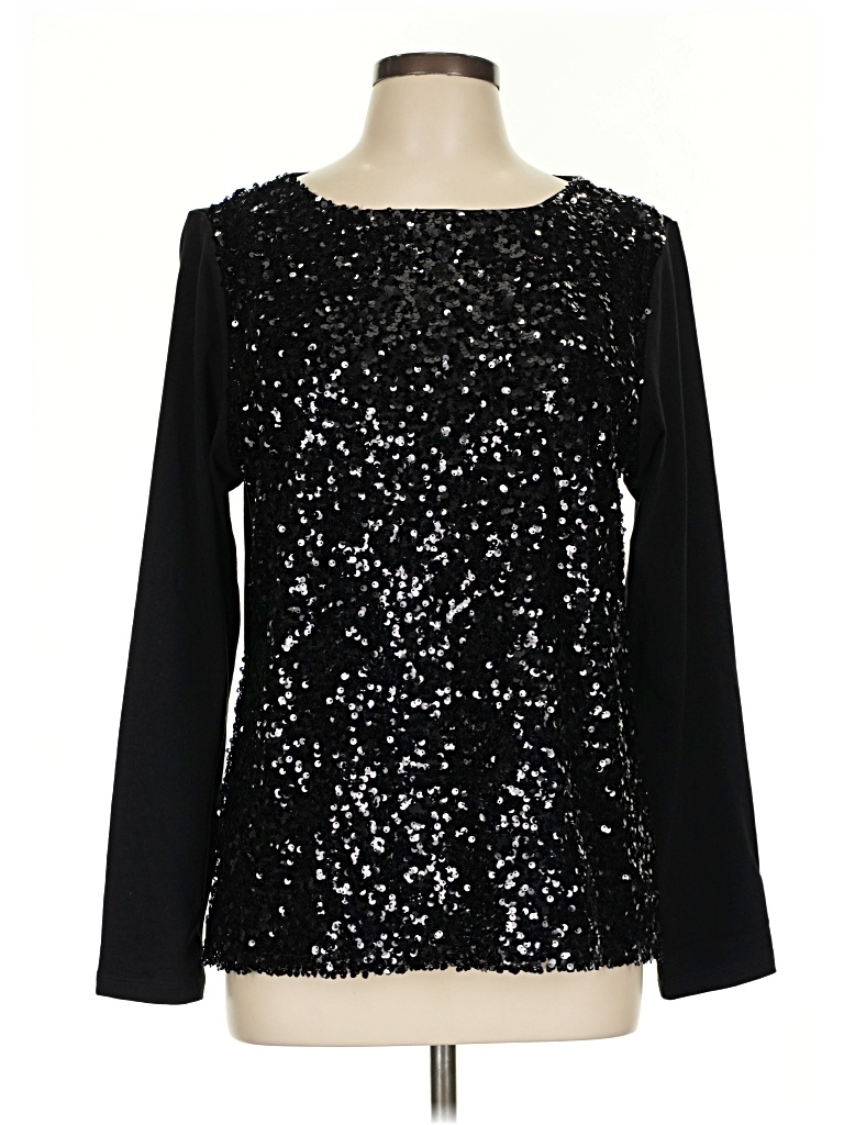 Pre-owned Talbots Long Sleeve Top Black Boatneck Tops