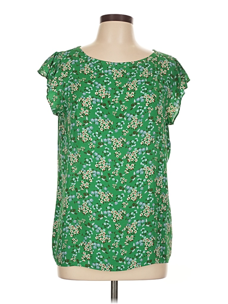 Pre-owned Ann Taylor Loft Short Sleeve Blouse In Green