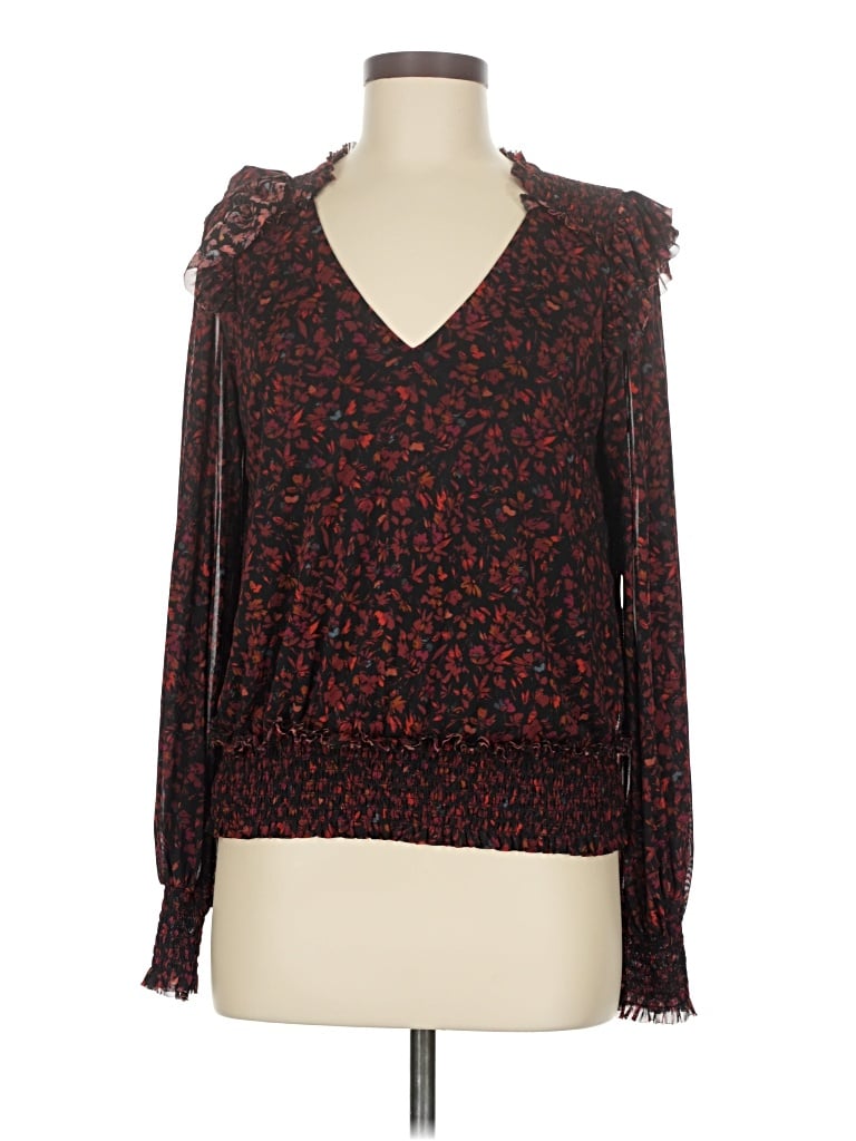 Pre-owned Evereve Long Sleeve Blouse In Burgundy