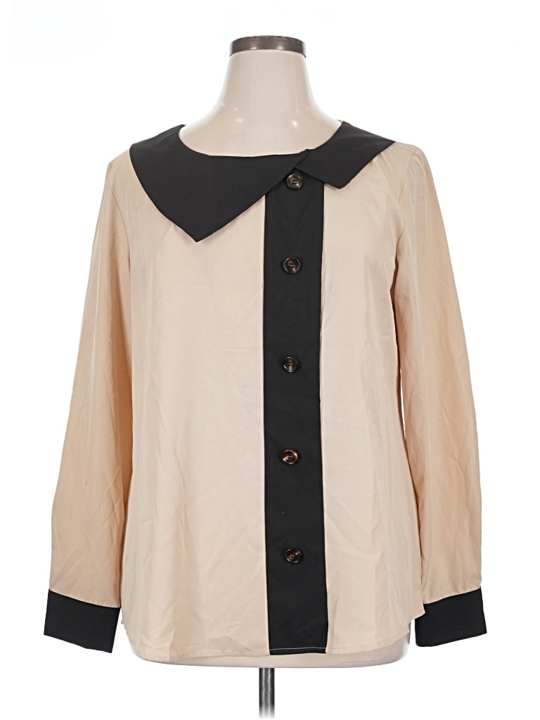 Pre-owned Unbranded Long Sleeve Blouse In Tan