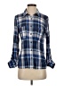 Stoosh 100% Rayon Plaid Blue Long Sleeve Button-Down Shirt Size S - photo 1