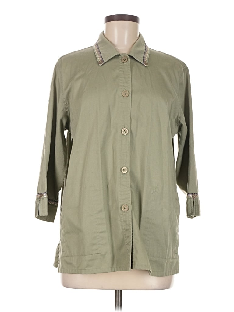 Pre-owned Koret 3/4 Sleeve Button Down Shirt In Green