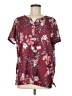 Unbranded Floral Burgundy Red Short Sleeve Blouse Size M - photo 1