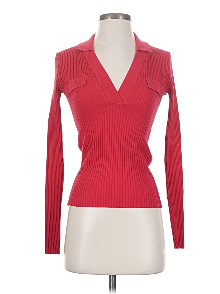 Zara Long Sleeve Top Red Open Neckline Tops