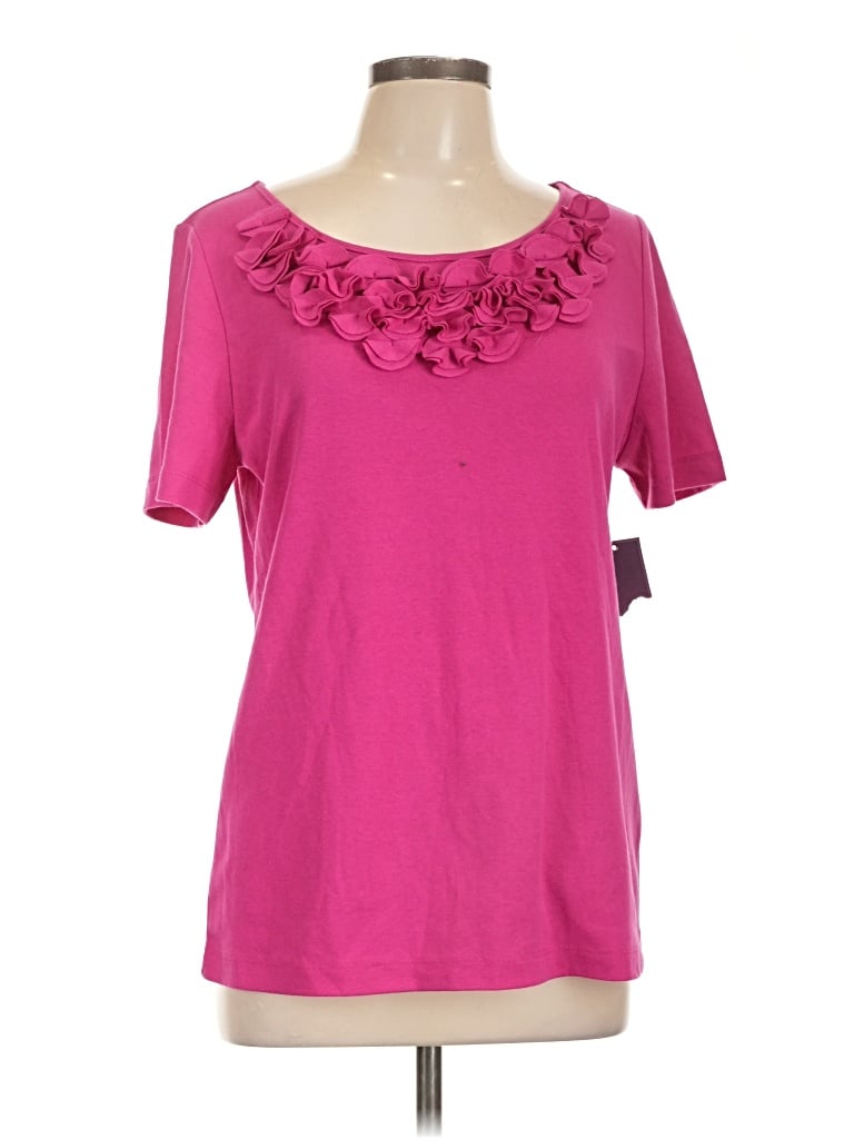 Pre-owned Laura Scott Short Sleeve Top Pink Scoop Neck Tops