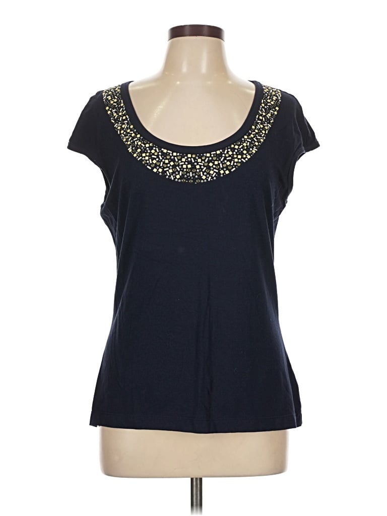 Pre-owned St John Short Sleeve Top Blue Scoop Neck Tops