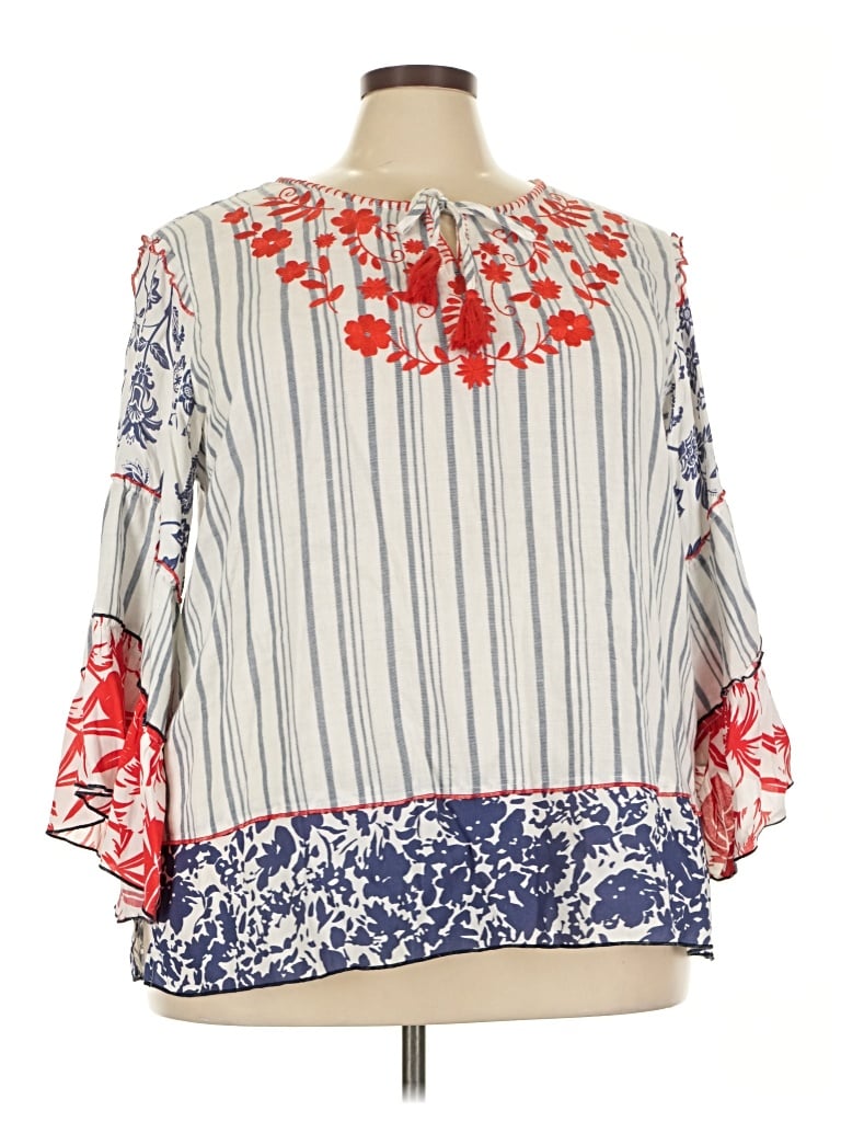 Pre-owned John Mark 3/4 Sleeve Blouse In Blue