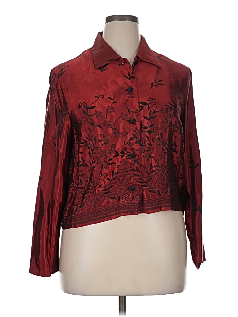 Pre-owned Karin Stevens Long Sleeve Blouse In Burgundy