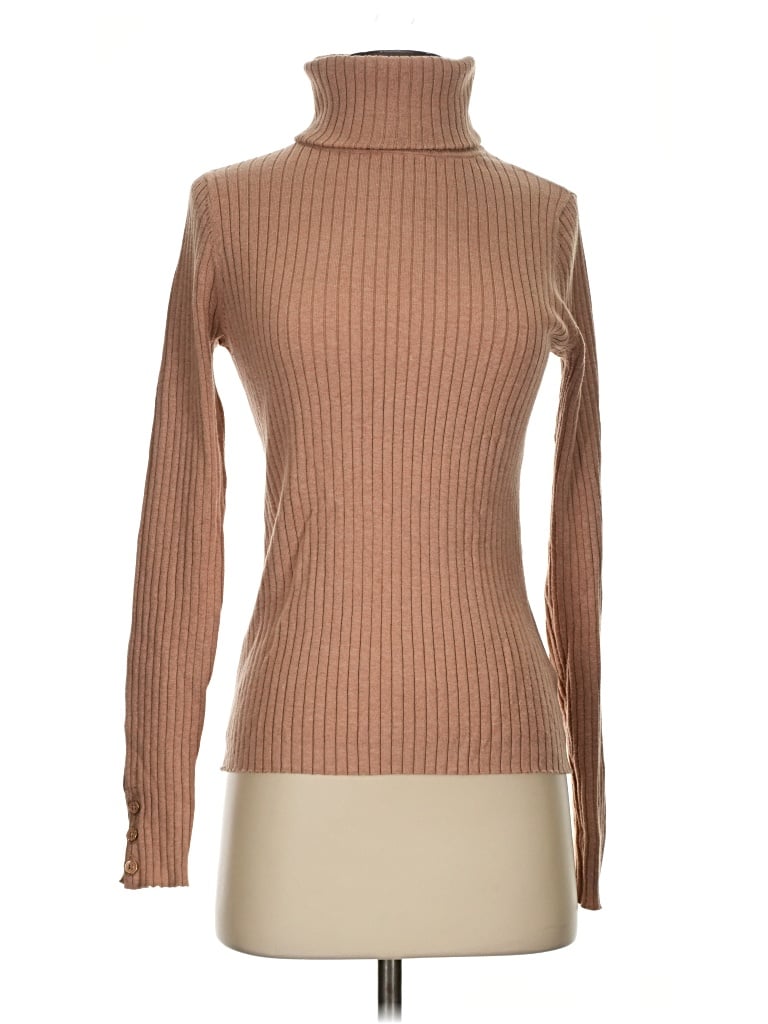 Pre-owned J. Mclaughlin Long Sleeve Top Tan Turtleneck Tops In Brown