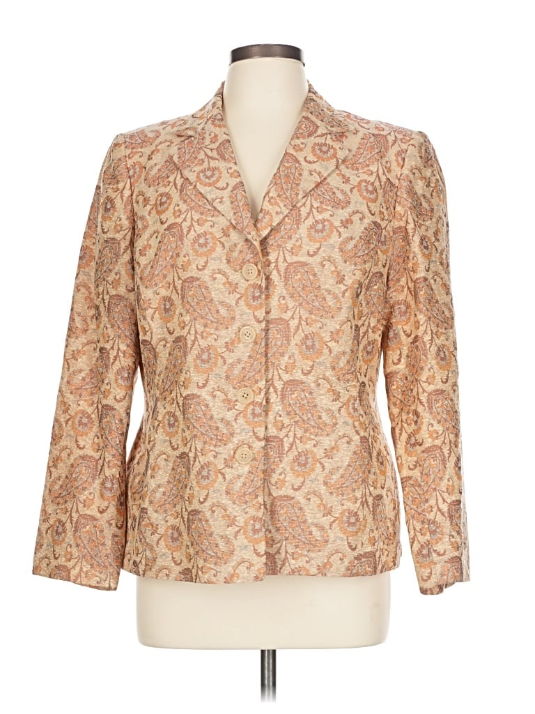 Pre-owned Kasper Silk Blazer Jacket In Tan