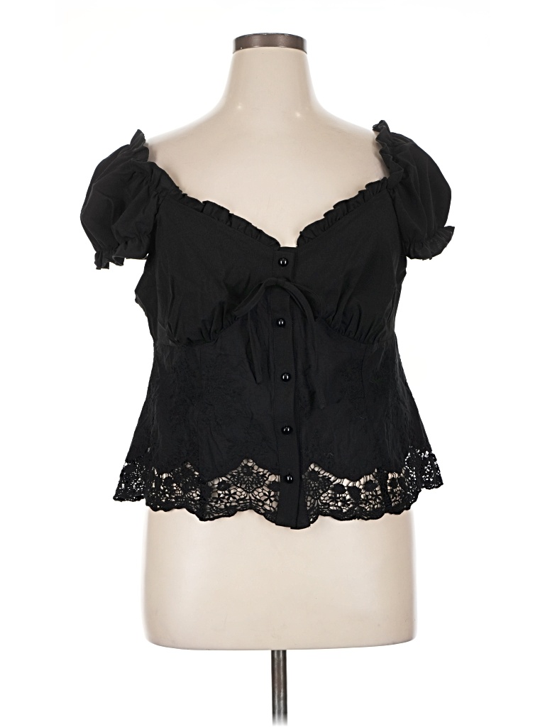 Pre-owned Unbranded Short Sleeve Blouse In Black