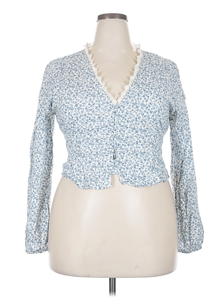 Pre-owned American Eagle Outfitters Long Sleeve Blouse In Blue