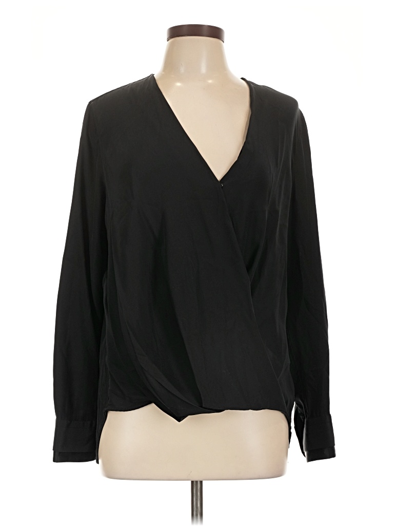 Pre-owned Rag & Bone Long Sleeve Silk Top Black Plunge Neckline Tops
