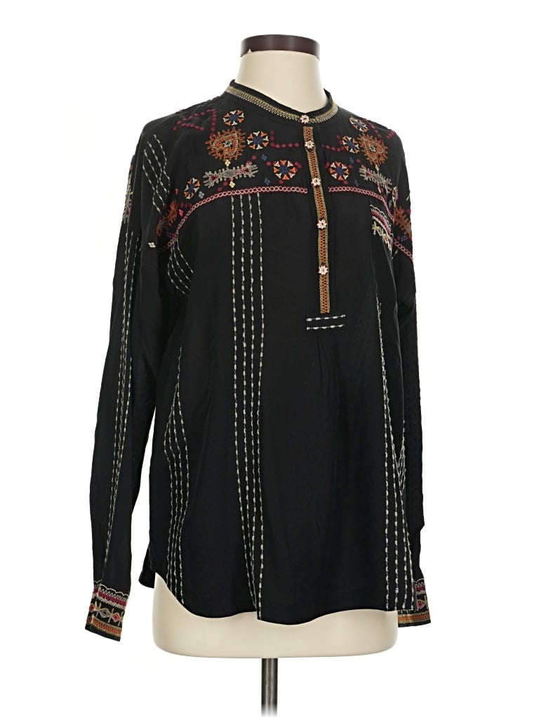 Pre-owned Johnny Was Long Sleeve Henley Shirt In Black