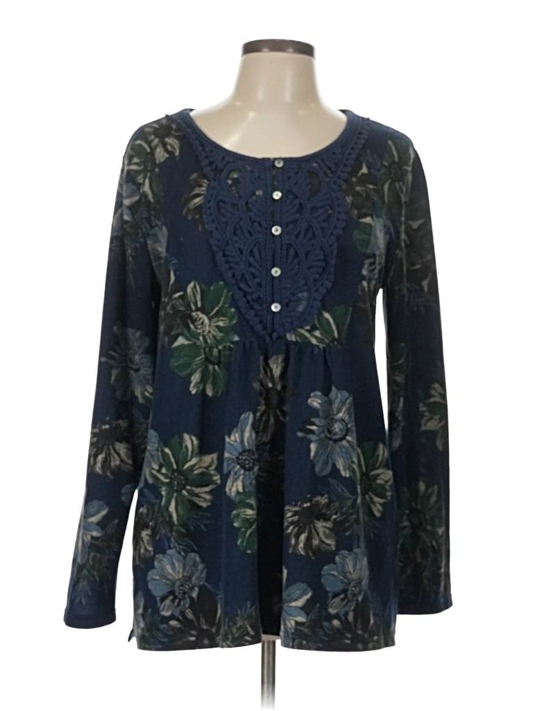Pre-owned Suzanne Betro Long Sleeve Blouse In Blue