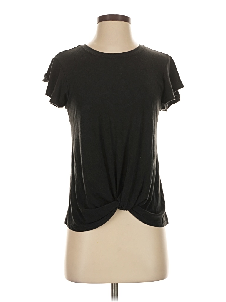 Pre-owned Time And Tru Short Sleeve Top Black Keyhole Neckline Tops