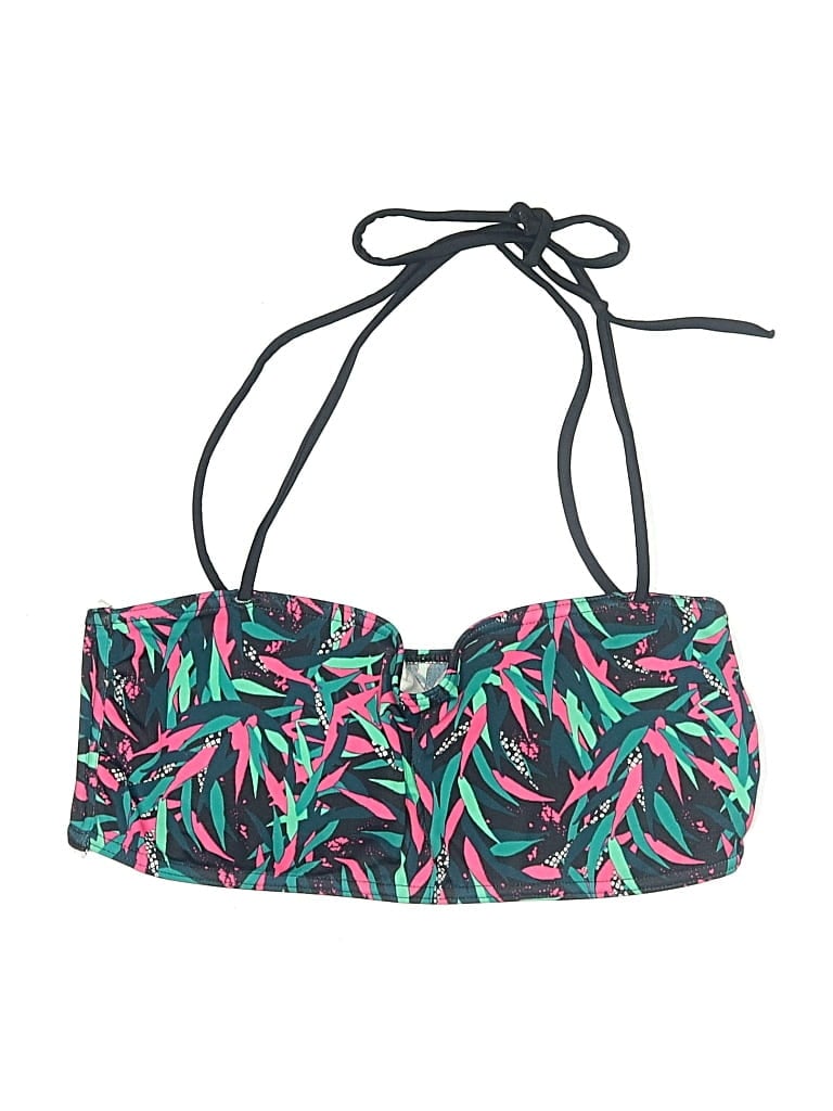 Pre-owned Decathlon Swimsuit Top Teal Tropical Pattern Swimwear In Blue