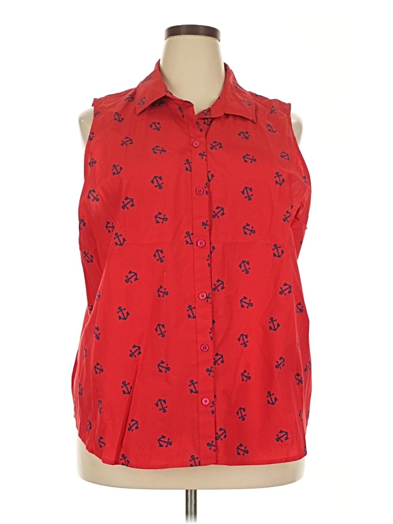 Pre-owned Kim Rogers Sleeveless Button Down Shirt In Red