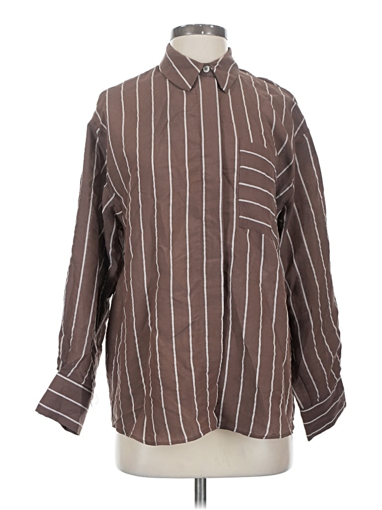 Pre-owned Zara Long Sleeve Polo Shirt In Brown