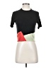 Veda 100% Viscose Color Block Black Short Sleeve Top Size P (petite) - photo 1