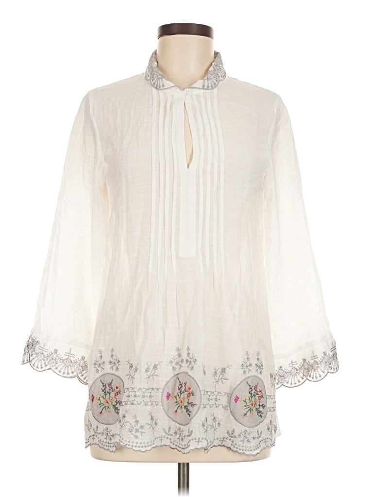 Pre-owned Solitaire 3/4 Sleeve Blouse In White