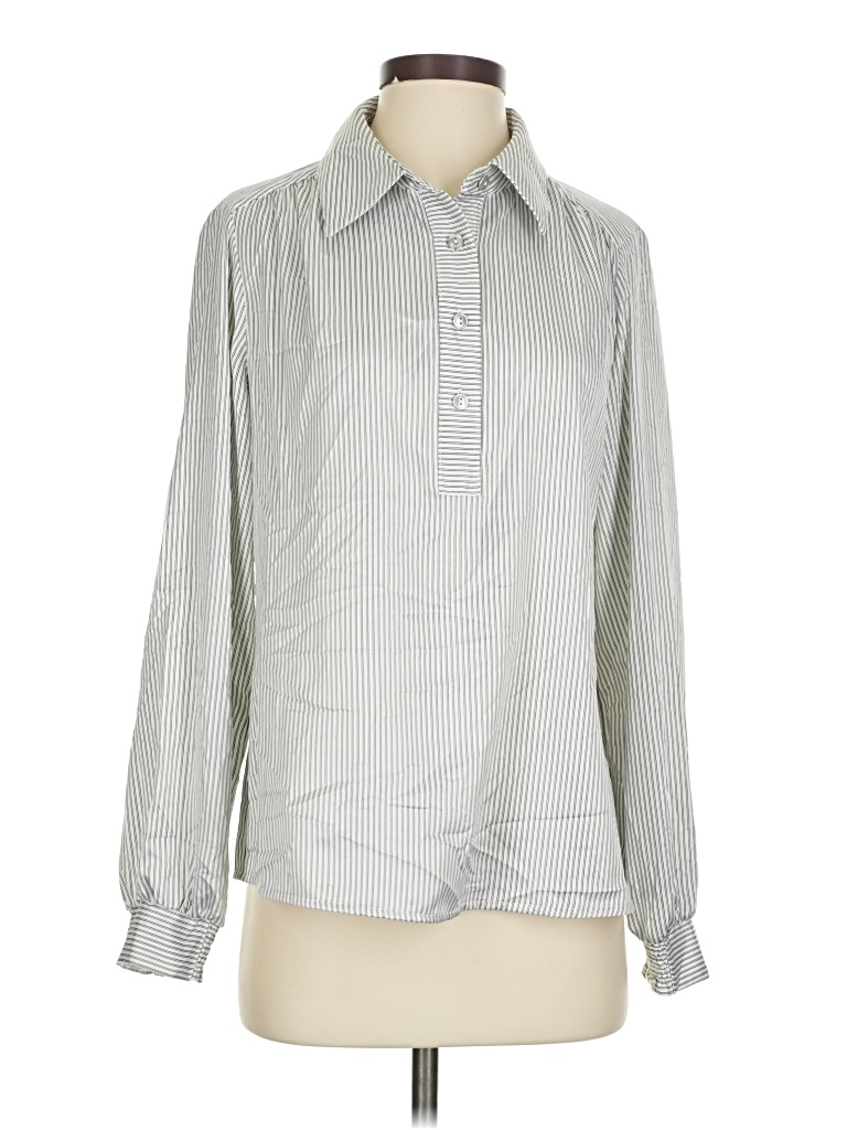 Pre-owned Cabi Long Sleeve Blouse In Silver