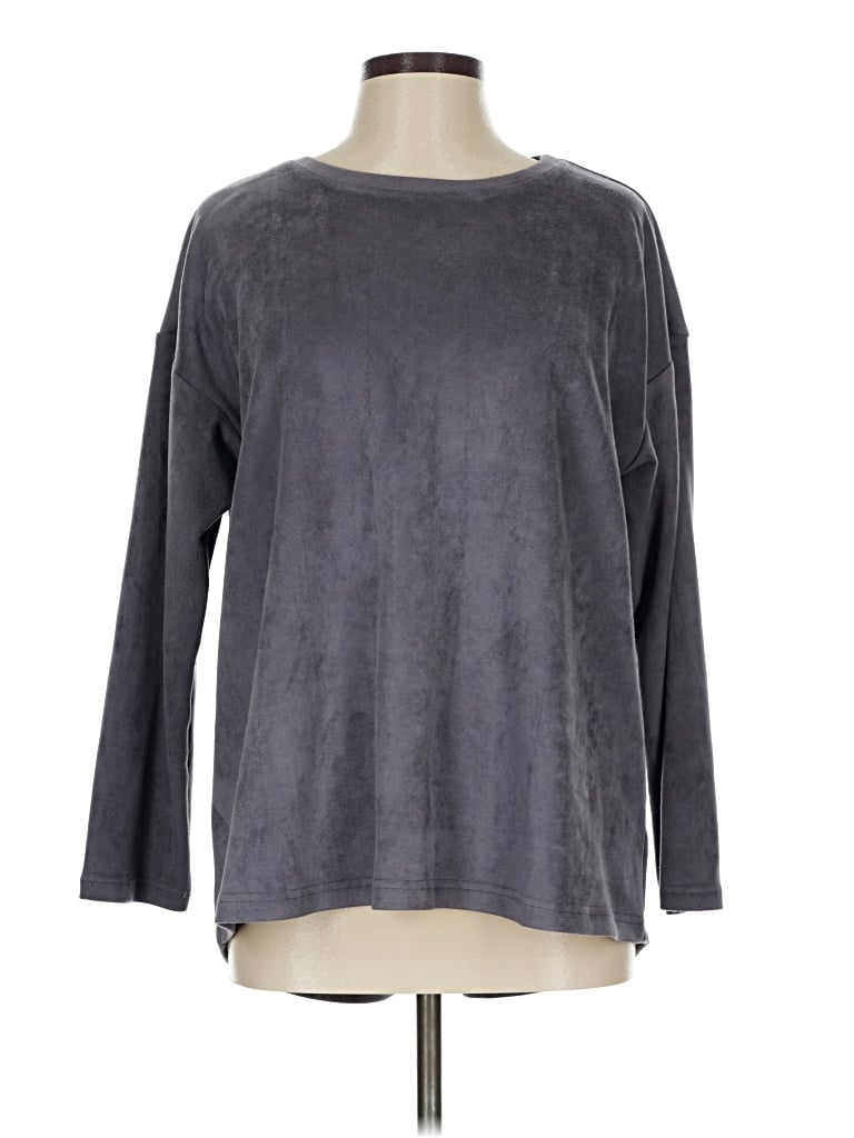 Pre-owned Joh Long Sleeve Top Gray Crew Neck Tops