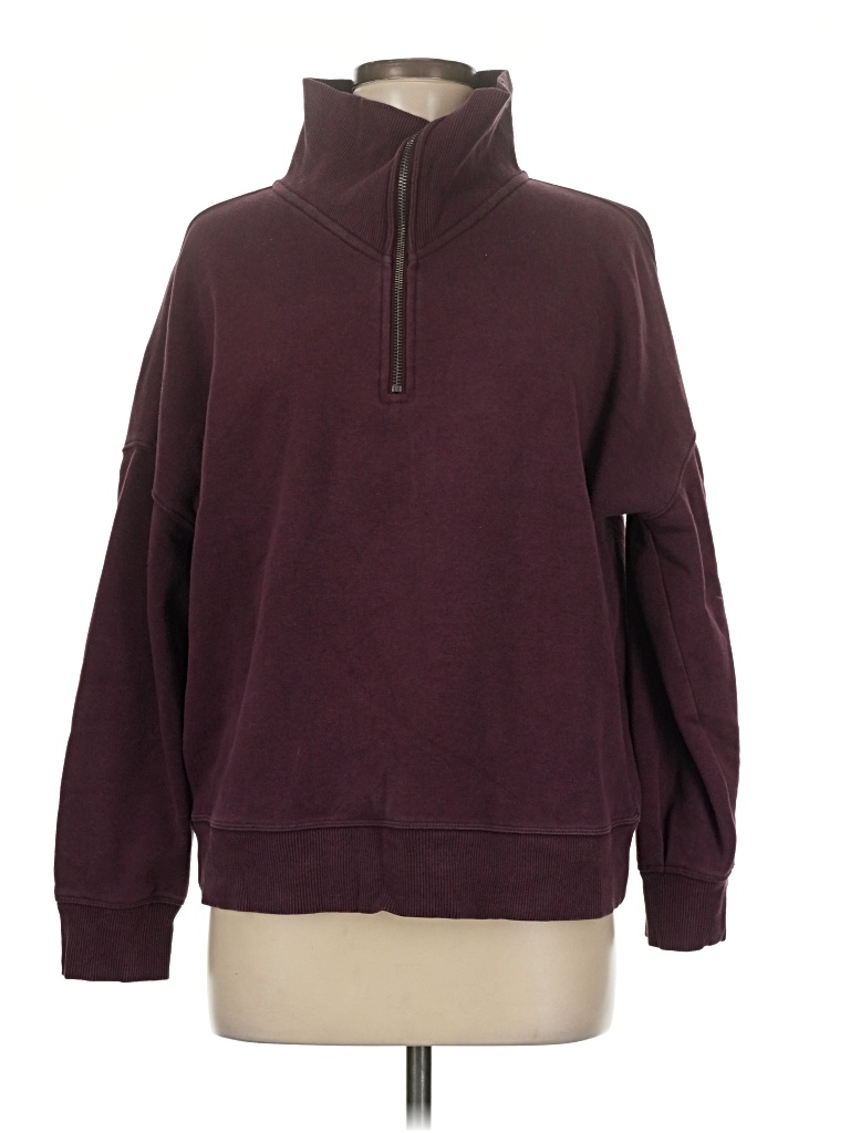 Pre-owned Athleta Fleece Jacket In Burgundy