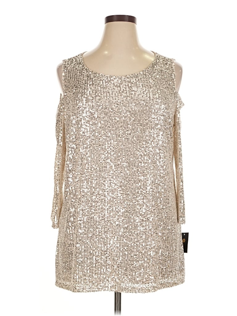 Jm Collection 3/4 Sleeve T-shirt In Silver