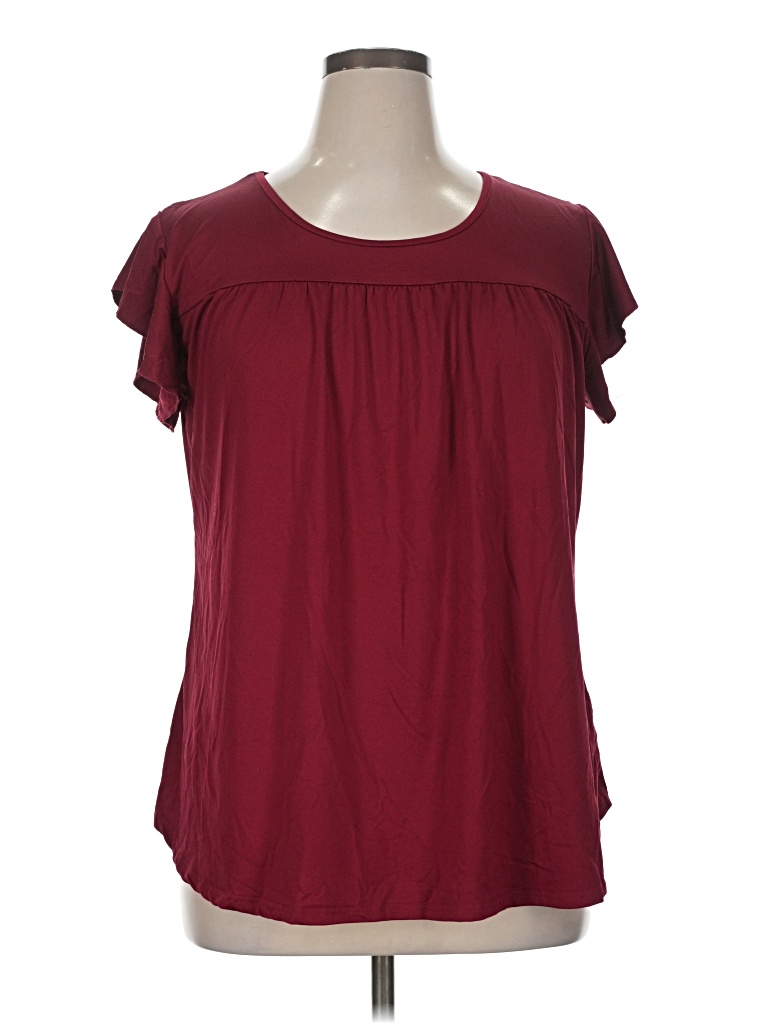 Pre-owned Unbranded Short Sleeve Blouse In Burgundy
