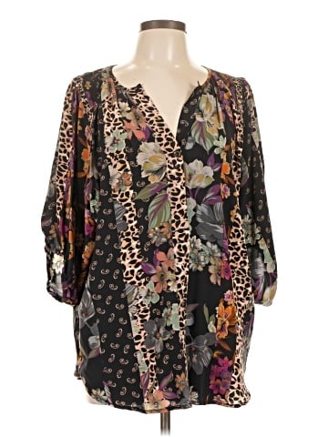 Johnny Was 3/4 Sleeve Silk Top (view 1)