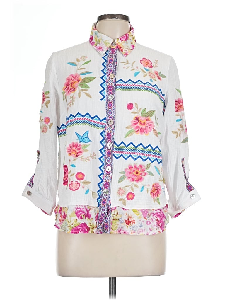 Pre-owned John Mark 3/4 Sleeve Blouse In White