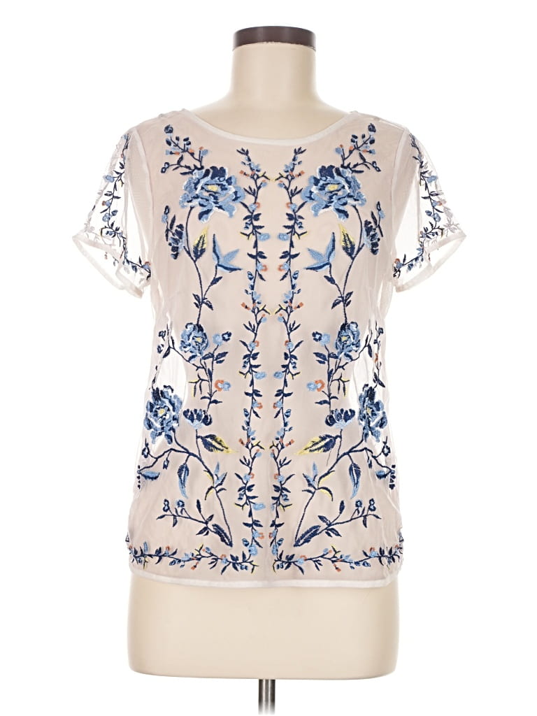 Pre-owned White House Black Market Short Sleeve Blouse In White