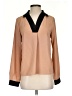 Unbranded 100% Polyester Color Block Tan Long Sleeve Blouse Size XS - photo 1
