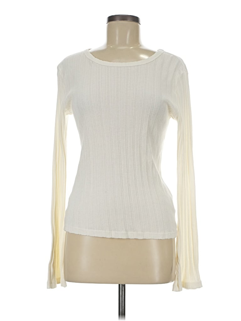 Pre-owned Bobi Long Sleeve Top Ivory Boatneck Tops In White