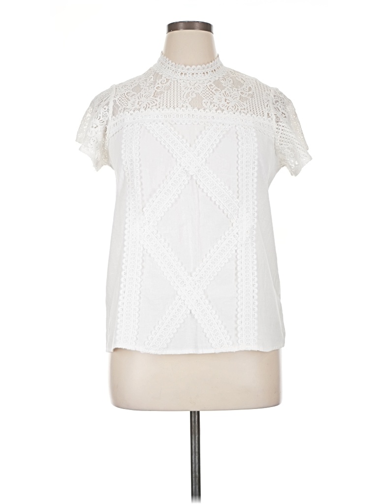 Pre-owned Unbranded Short Sleeve Blouse In White