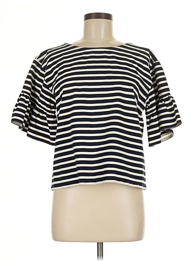 Pre-owned Jcrew Short Sleeve Top Black Stripes Pattern Boatneck Tops