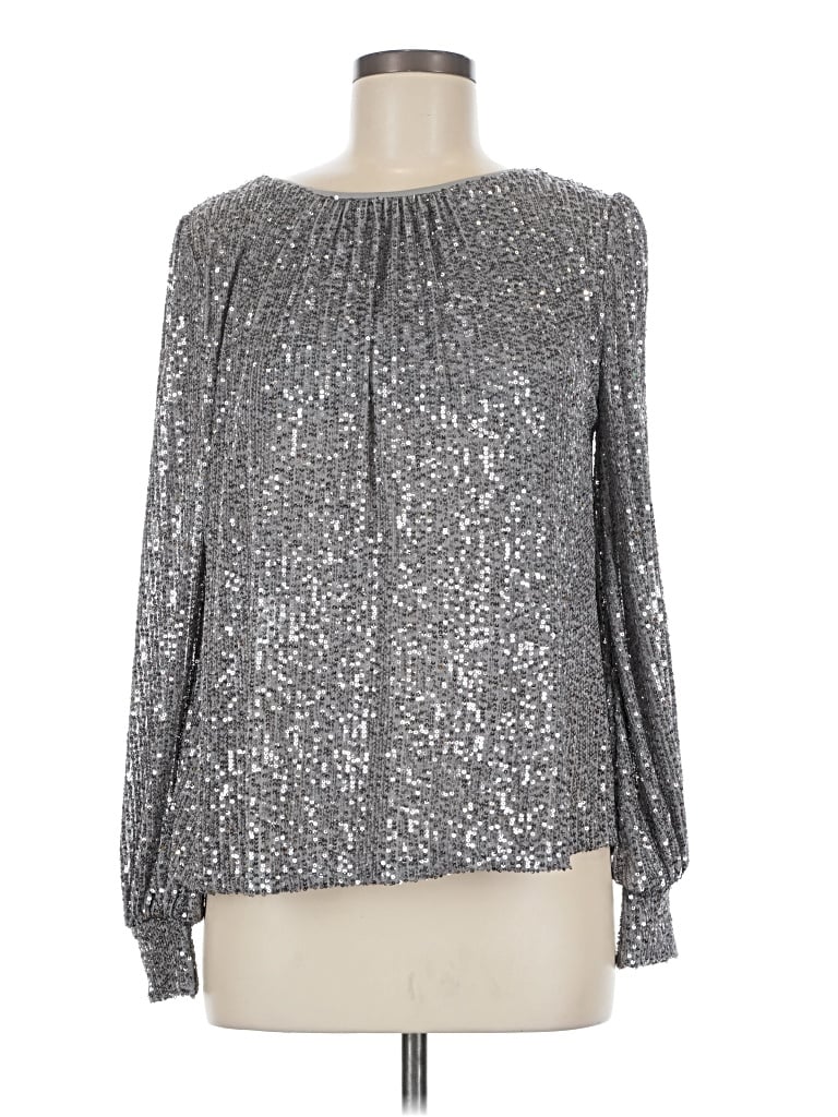 Pre-owned She + Sky Long Sleeve Blouse In Silver